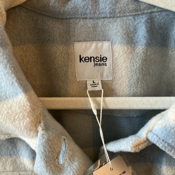 NWT: Kensie Jeans blue/cream SHACKET oversized plaid button up-pockets~size L - Picture 2 of 13